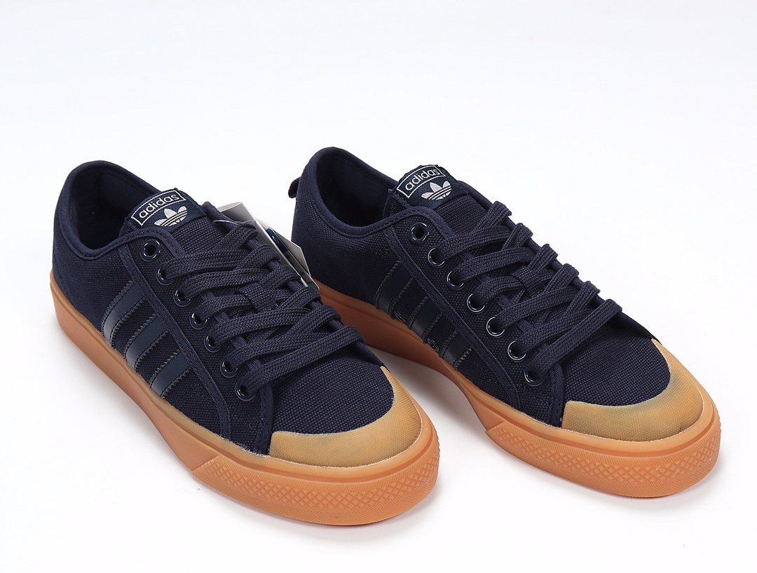 100 Adidas NIZZA 校园帆布板鞋懒人一脚蹬 F23807 宝蓝生胶 网红情侣鞋 真标原盒纯硫化
