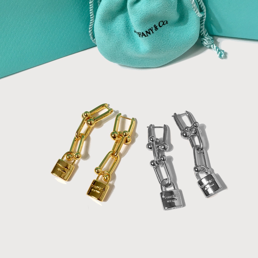 Tiffany & Co. TFN蒂芙尼锁头圆球耳钉。亚金材质 金银玫3个色