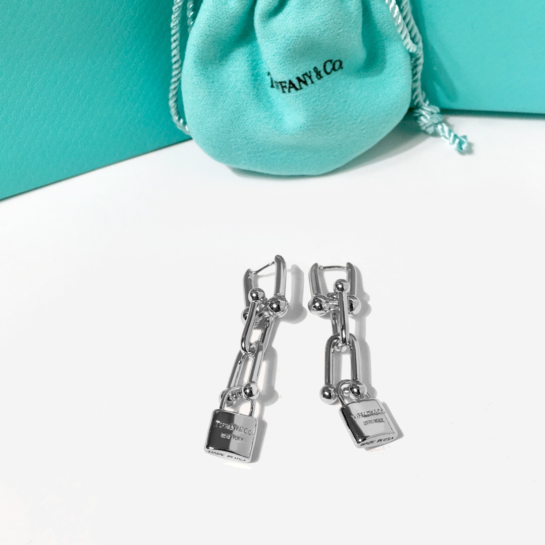 Tiffany & Co. TFN蒂芙尼锁头圆球耳钉。亚金材质 金银玫3个色