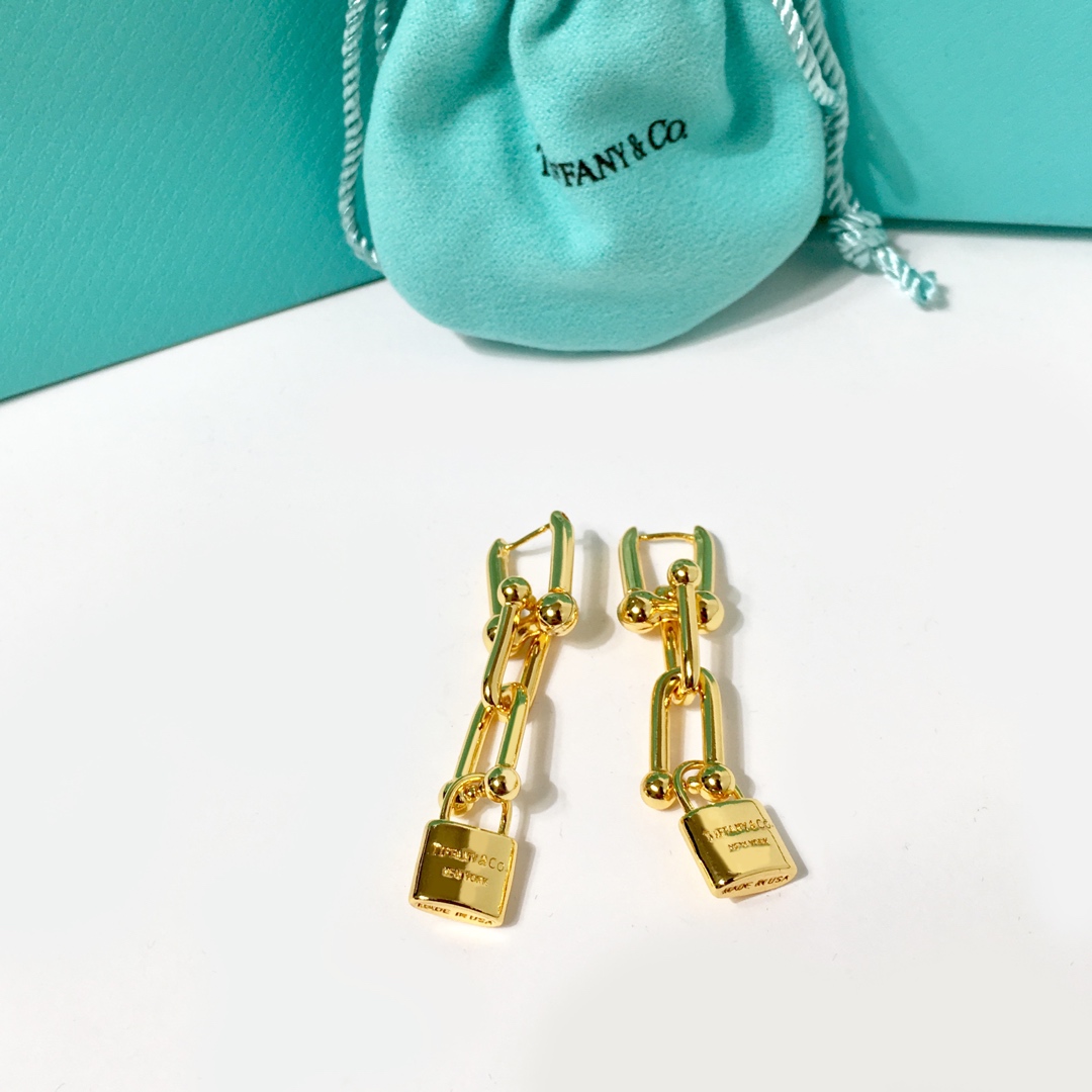 Tiffany & Co. TFN蒂芙尼锁头圆球耳钉。亚金材质 金银玫3个色