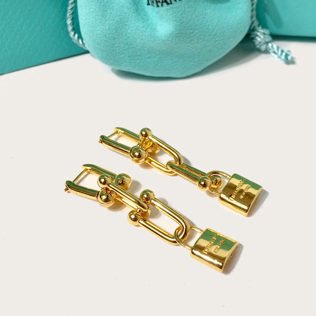 Tiffany & Co. TFN蒂芙尼锁头圆球耳钉。亚金材质 金银玫3个色