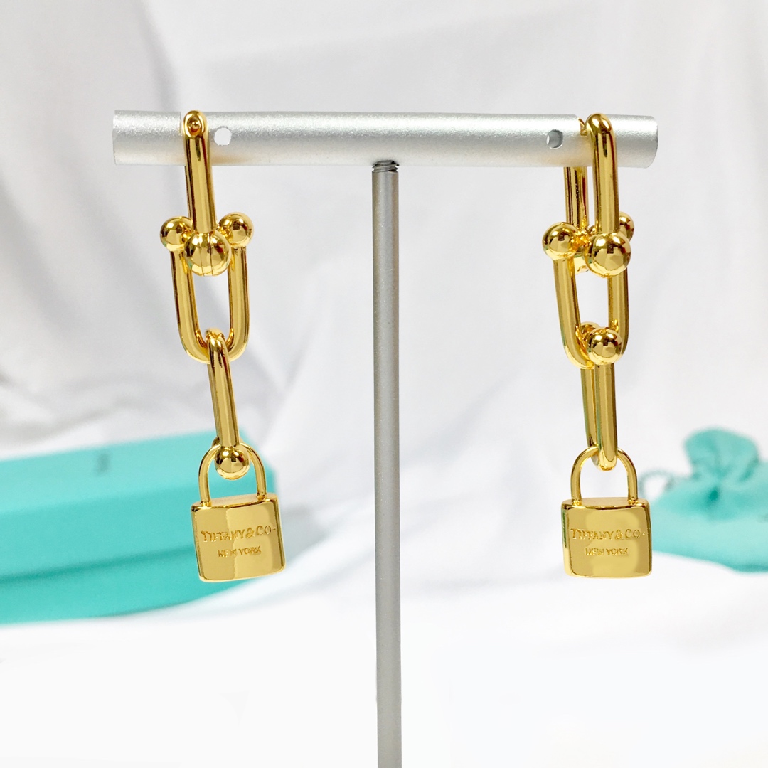 Tiffany & Co. TFN蒂芙尼锁头圆球耳钉。亚金材质 金银玫3个色
