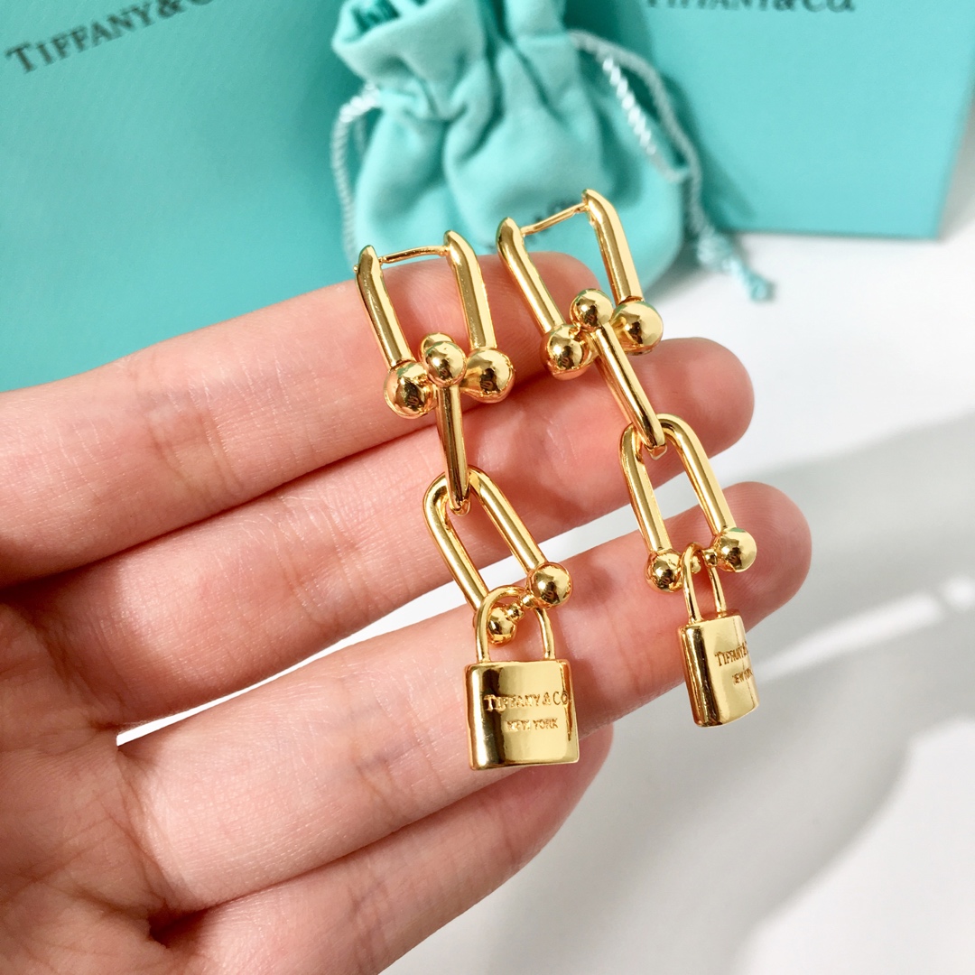 Tiffany & Co. TFN蒂芙尼锁头圆球耳钉。亚金材质 金银玫3个色