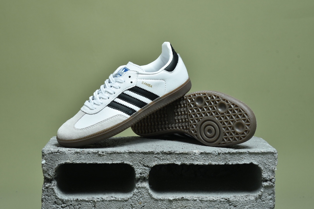 170 三叶草adidas Originals Samba OG桑巴舞系列绅士德训足球百搭皮革板鞋“皮革白灰黑焦糖底”B75806