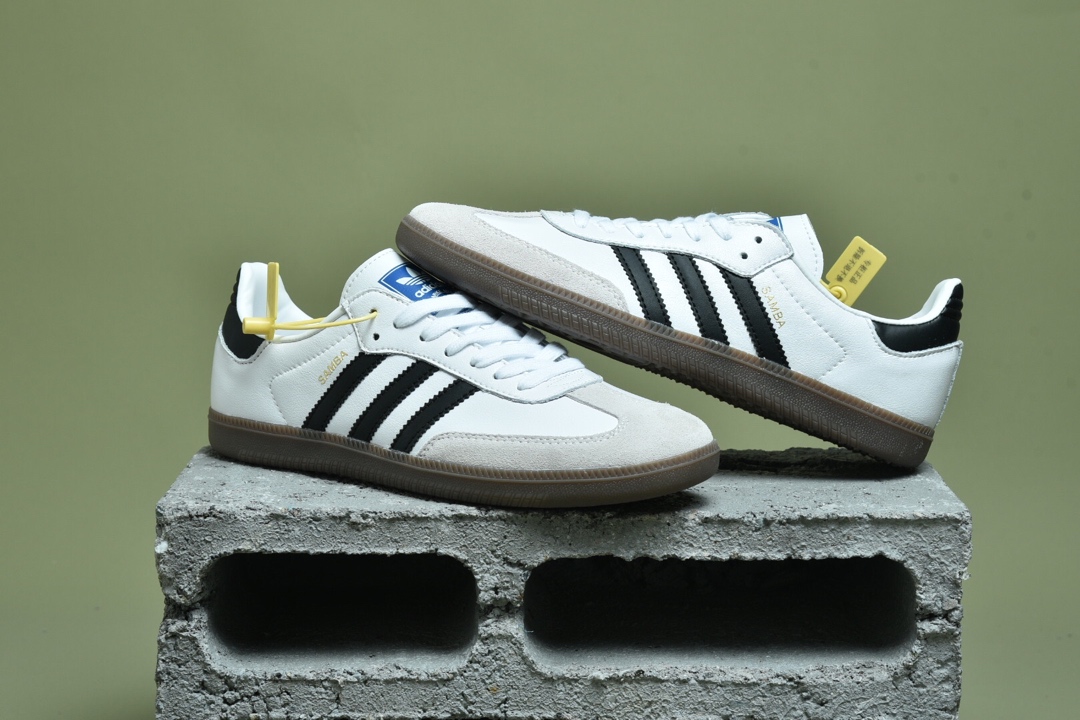 170 三叶草adidas Originals Samba OG桑巴舞系列绅士德训足球百搭皮革板鞋“皮革白灰黑焦糖底”B75806