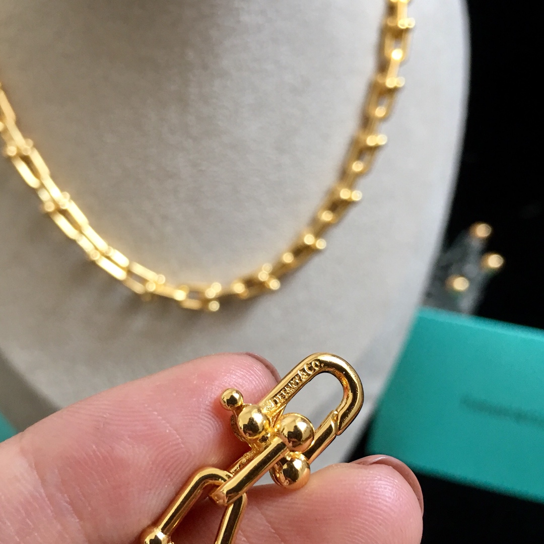 Tiffany & Co. 光面竹节长项链TFN蒂芙尼链环项链 亚金材料电镀18K金玫瑰金 金银玫3个色 尺寸：45cm