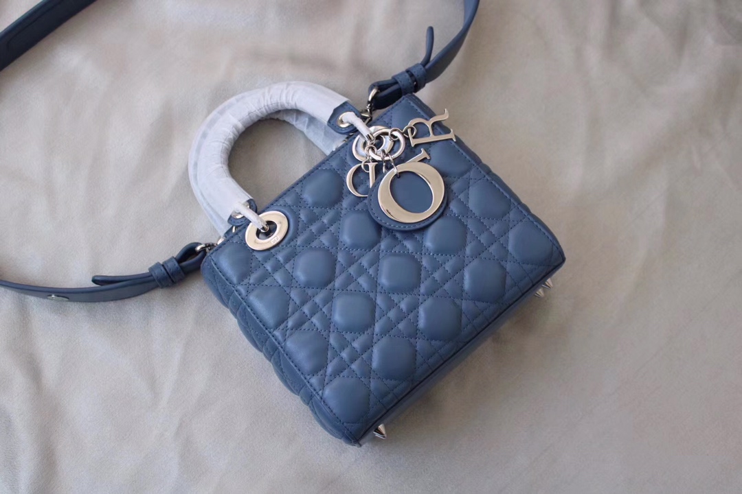 Dior Lady Handbags Crossbody & Shoulder Bags Blue Pink Lambskin Sheepskin