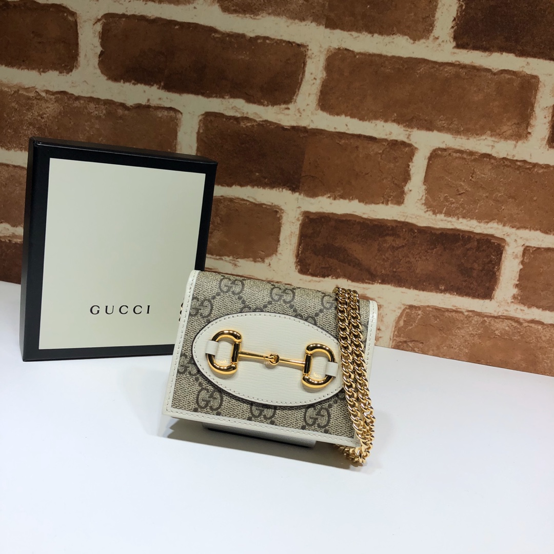 GUCCI古驰马衔扣1955系列双G帆布皮革肩背包623180