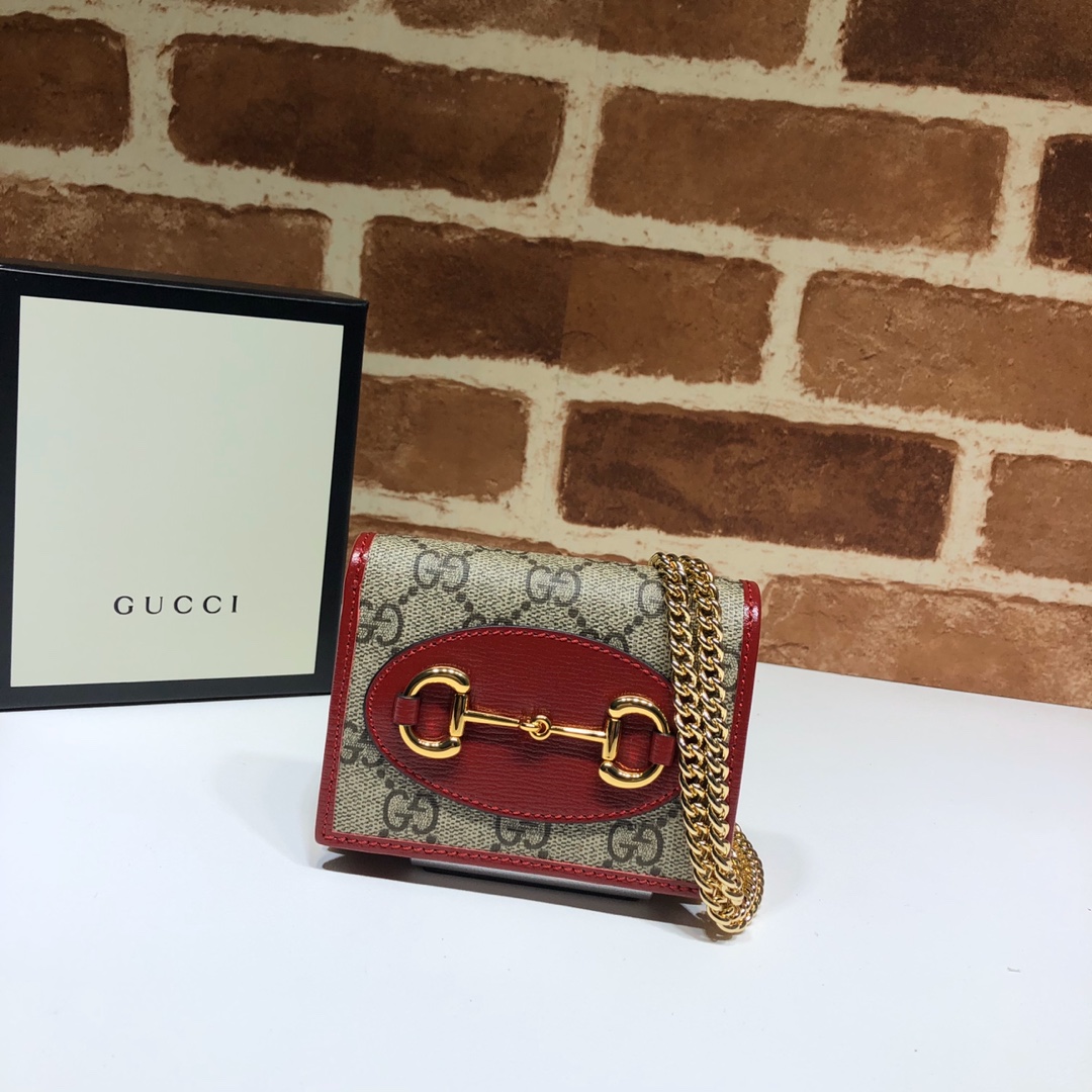 GUCCI古驰马衔扣1955系列双G帆布皮革肩背包623180