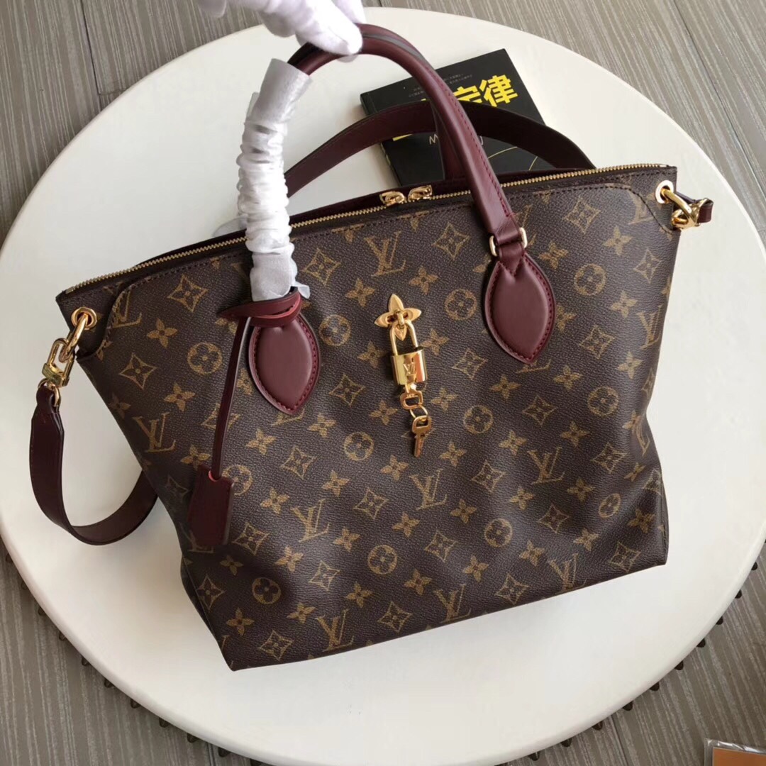 Louis Vuitton Handbags Tote Bags Buy High Quality Cheap Hot Replica
 Gold Maroon Red Monogram Canvas Cowhide Casual M44348