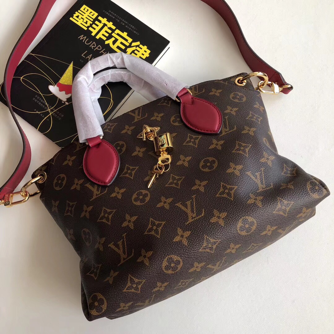Louis Vuitton Handbags Tote Bags Gold Red Monogram Canvas Cowhide Casual M44351