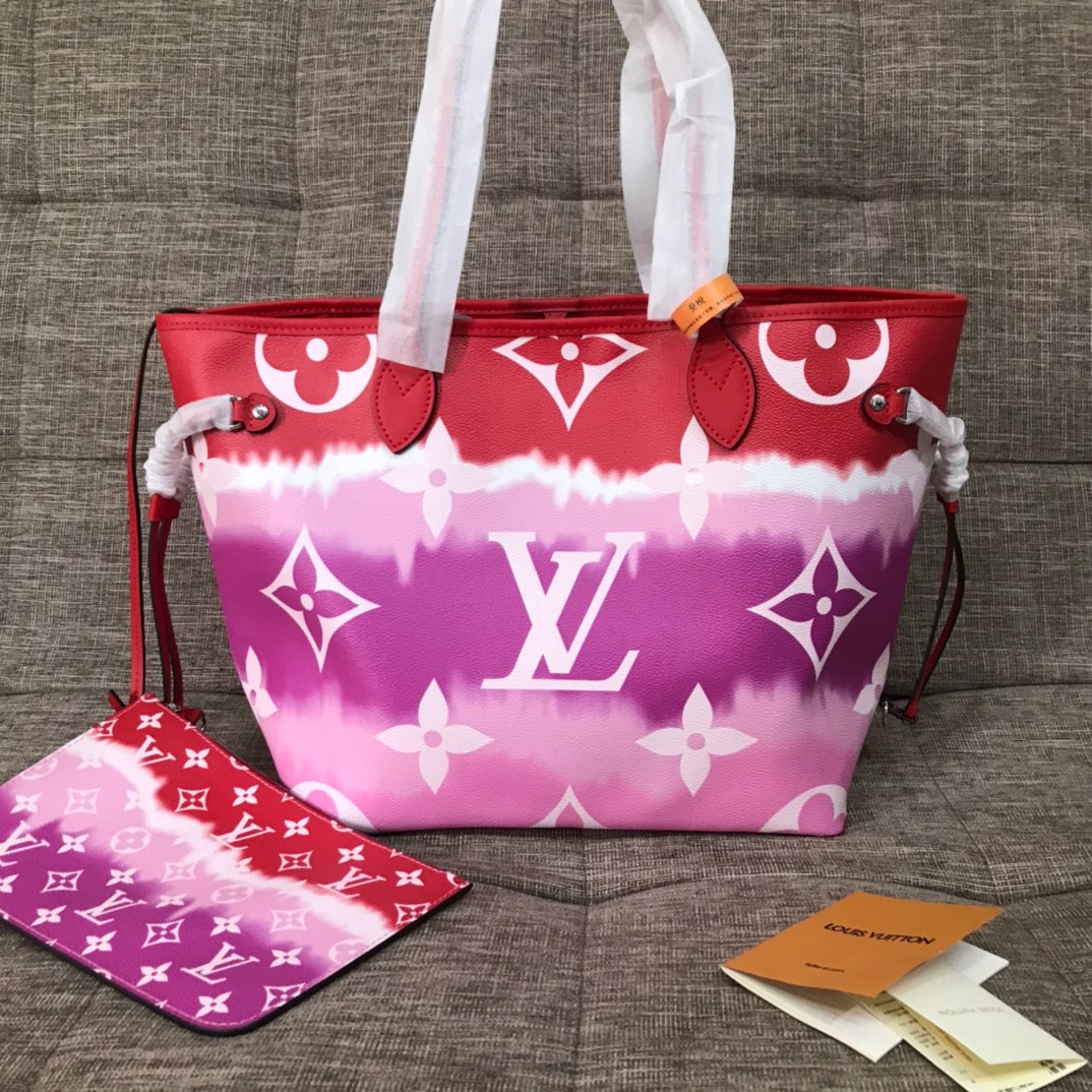 Louis Vuitton LV Neverfull Bags Handbags Pink Red Monogram Canvas Summer Collection M45128