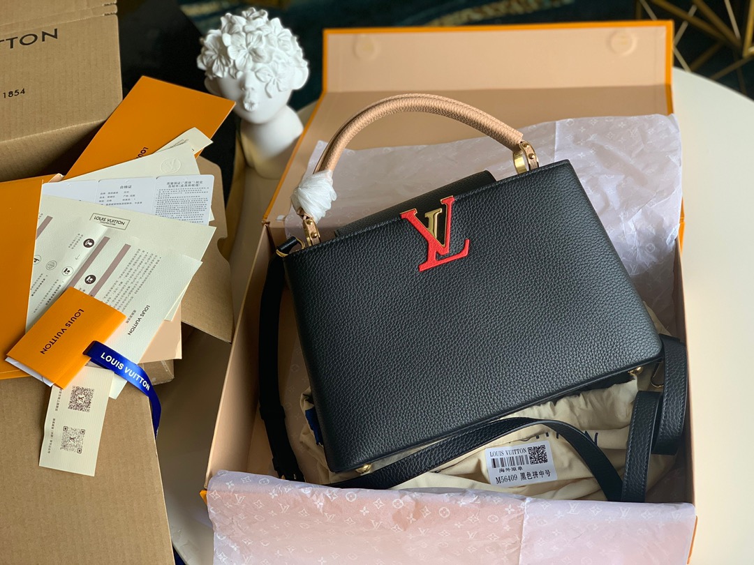 Louis Vuitton LV Capucines Bags Handbags Black Gold M56409