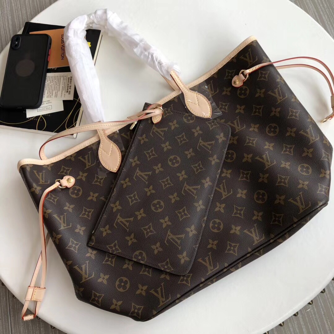 Louis Vuitton LV Neverfull Bags Handbags Apricot Color Canvas Fabric M40995