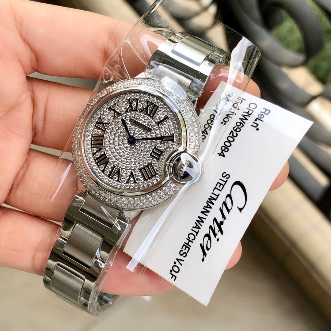 Cartier 蓝气球满天星33到货 同步 钢带版双排钻石 瑞士机芯 33mm 极佳尺寸 小巧 (或36mm可选)字面烤蓝针边黑边蓝 请认准独家高品质1表1标 推荐入手