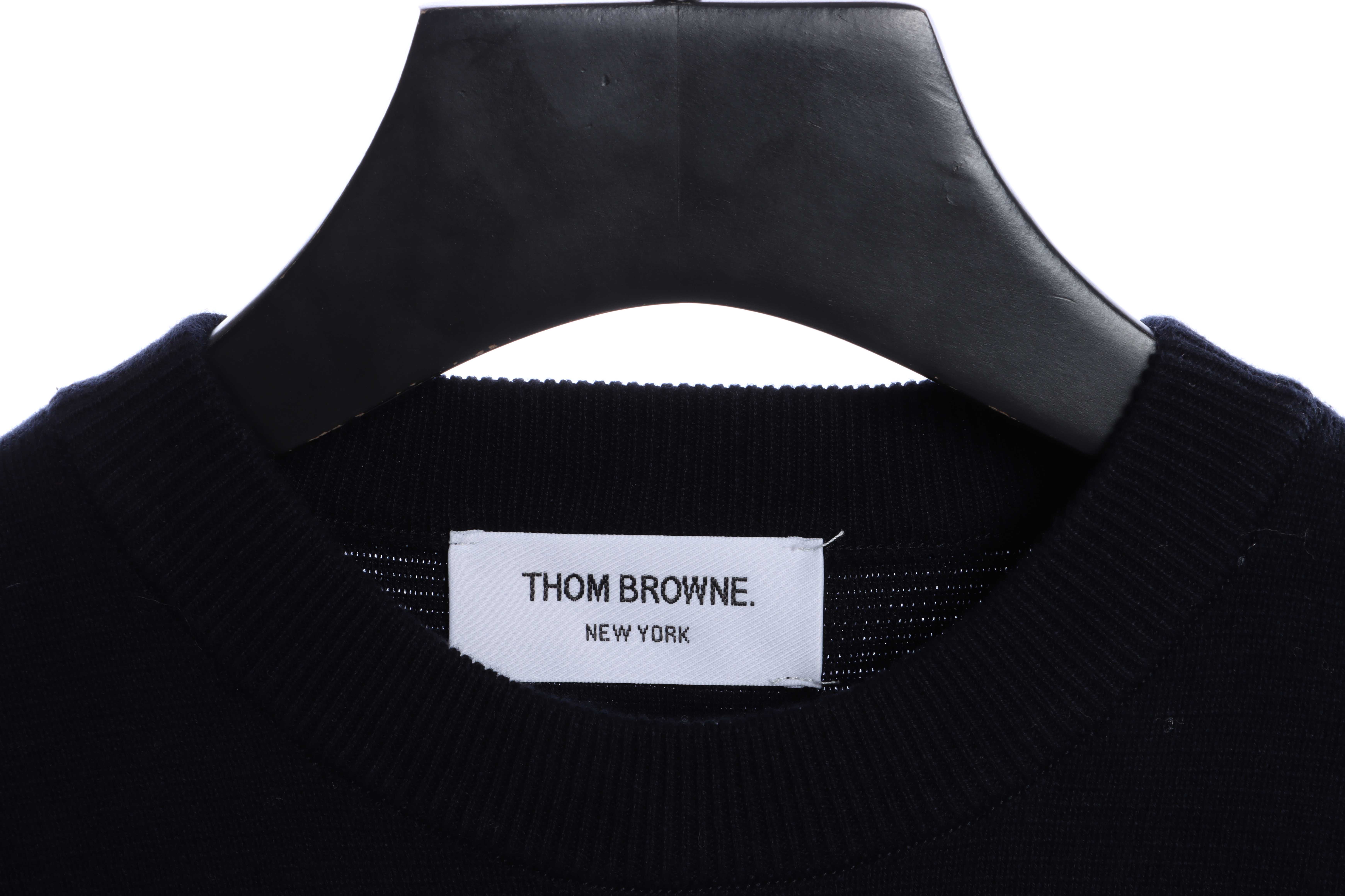 THOM BROWNE 21FW 双袖织带袖标圆领毛衣