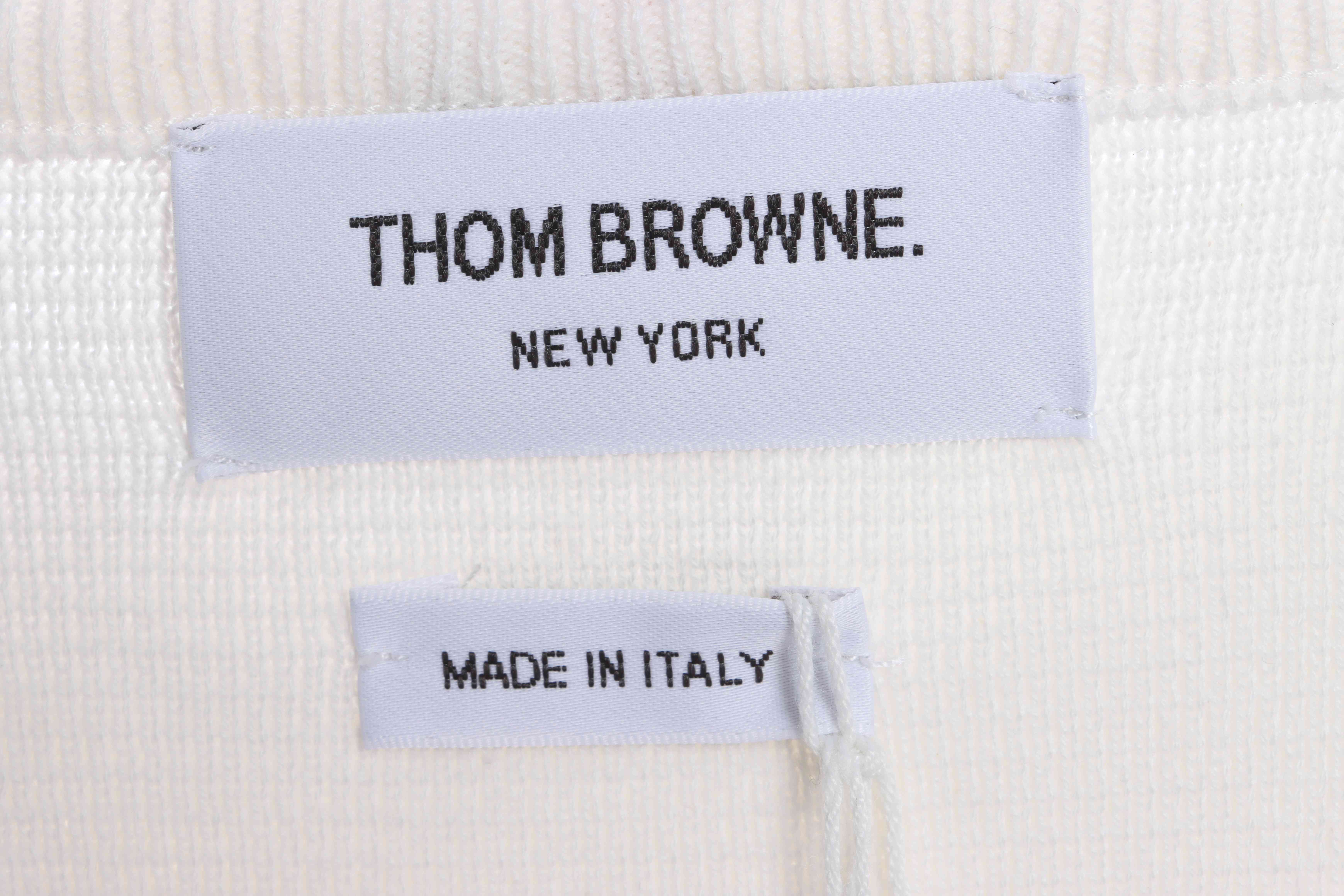 THOM BROWNE 21FW 双袖织带袖标圆领毛衣 白色