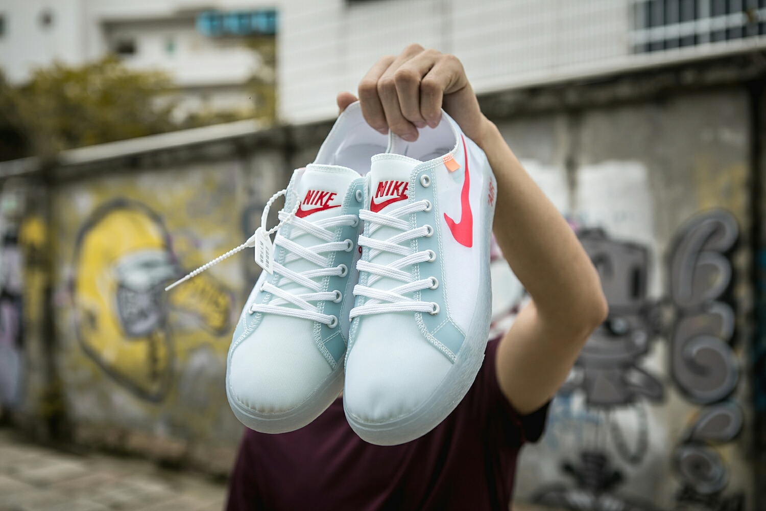 130 真标带半码 耐克OFF联名 NIKE BLAZER LOW 透气潮流透眀网纱 男女子情侣时尚百搭休闲板