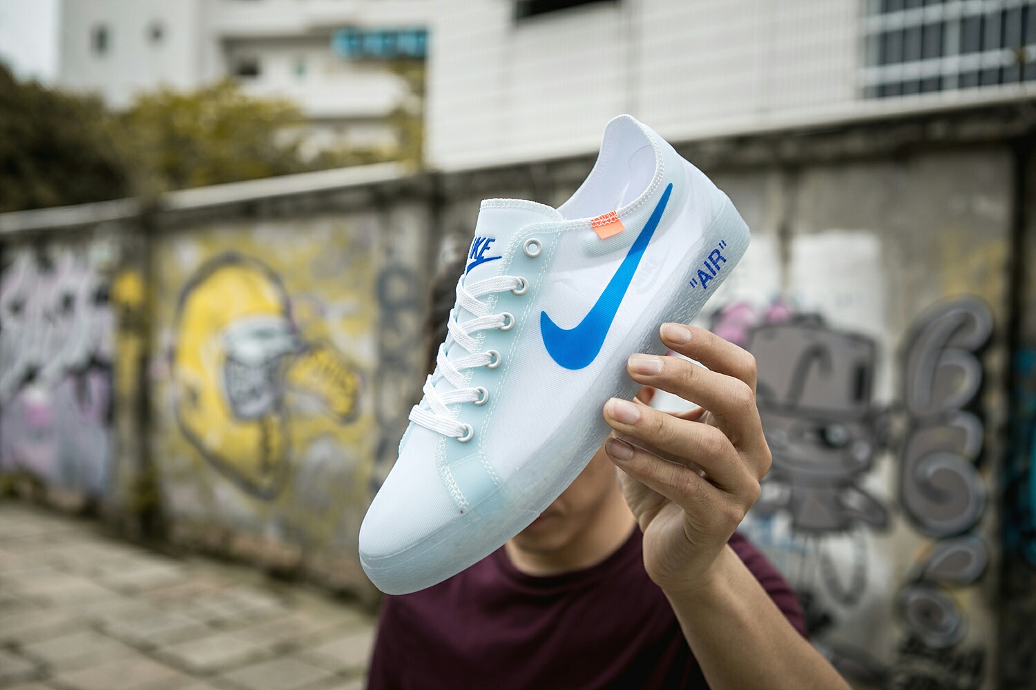130 真标带半码 耐克OFF联名 NIKE BLAZER LOW 透气潮流透眀网纱 男女子情侣时尚百搭休闲板