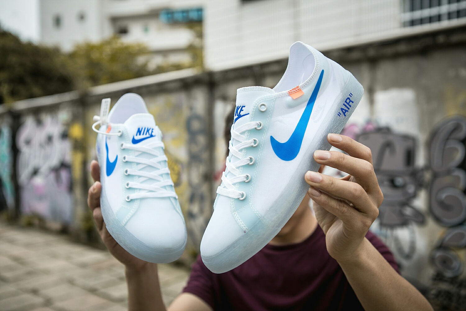 130 真标带半码 耐克OFF联名 NIKE BLAZER LOW 透气潮流透眀网纱 男女子情侣时尚百搭休闲板