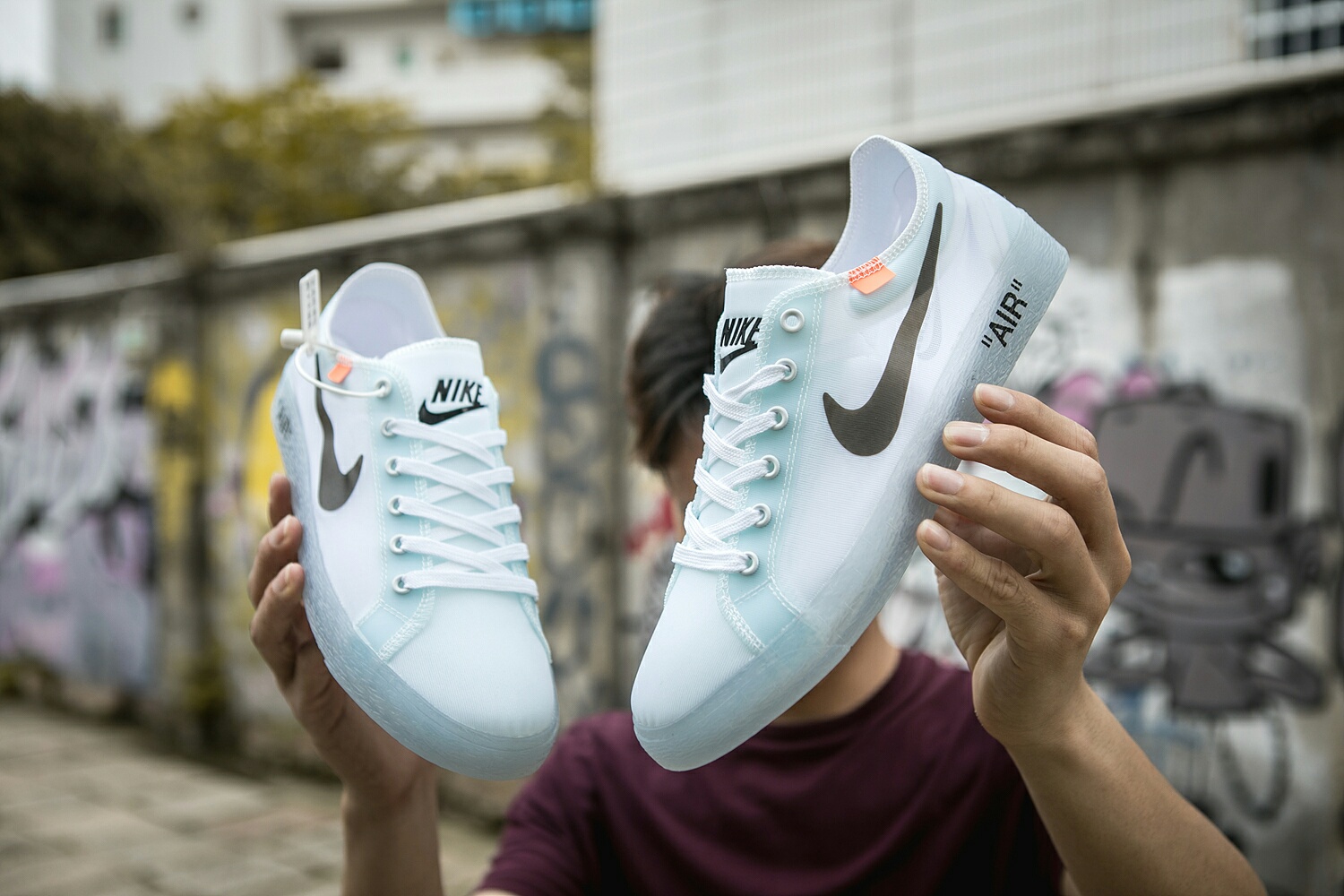 130 真标带半码 耐克OFF联名 NIKE BLAZER LOW 透气潮流透眀网纱 男女子情侣时尚百搭休闲板