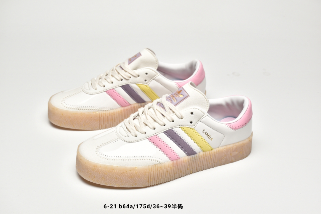 150   三叶草adidas Originals Samba Rose W桑巴系列松糕百搭经典板鞋“漆皮米黄彩三杠透明底”EG1817