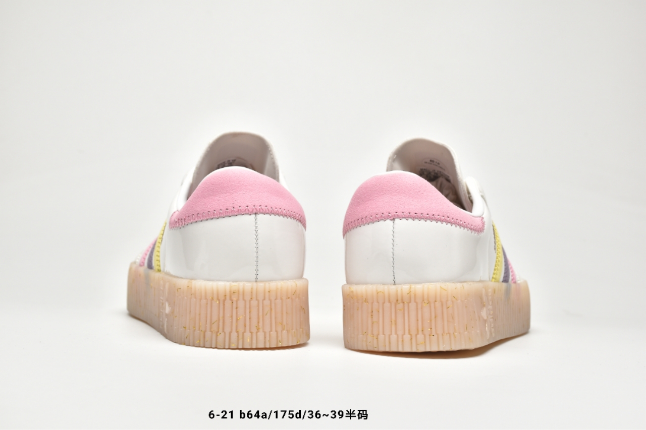 150   三叶草adidas Originals Samba Rose W桑巴系列松糕百搭经典板鞋“漆皮米黄彩三杠透明底”EG1817
