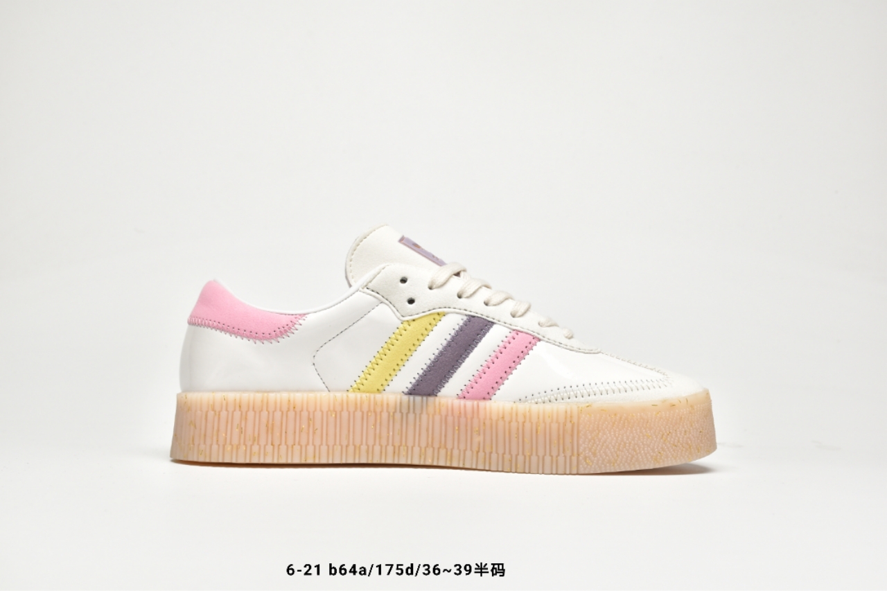 150   三叶草adidas Originals Samba Rose W桑巴系列松糕百搭经典板鞋“漆皮米黄彩三杠透明底”EG1817