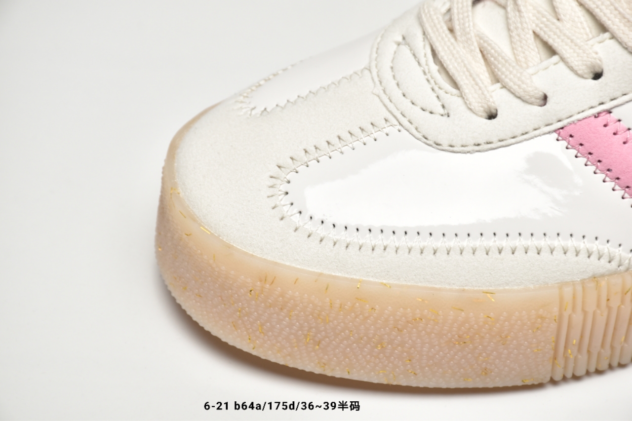 150   三叶草adidas Originals Samba Rose W桑巴系列松糕百搭经典板鞋“漆皮米黄彩三杠透明底”EG1817