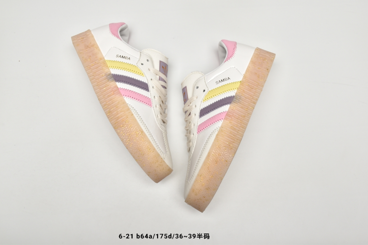 150   三叶草adidas Originals Samba Rose W桑巴系列松糕百搭经典板鞋“漆皮米黄彩三杠透明底”EG1817