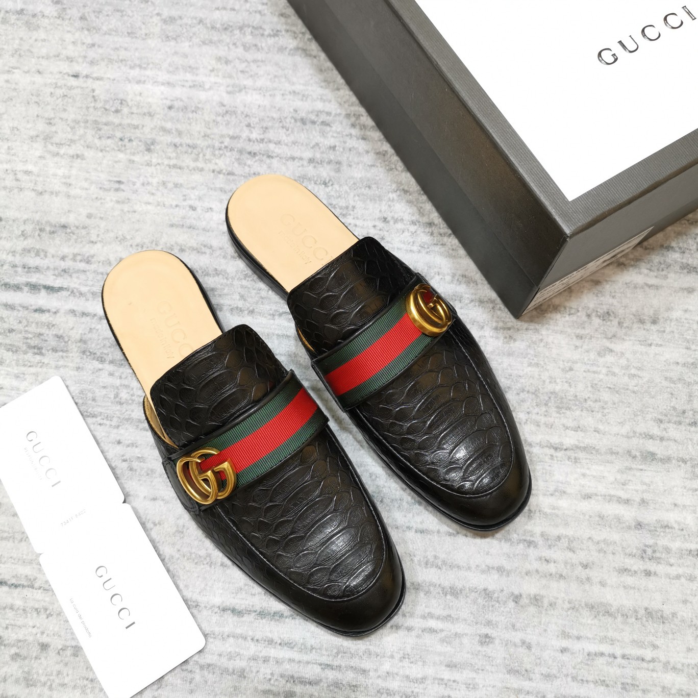 Gucci Zielony Czerwony Mężczyźni Skóra krowia Prawdziwa skóra