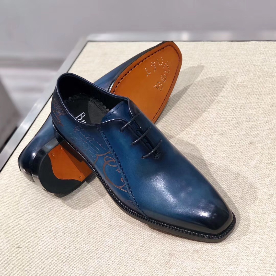 [Berluti] Boutique de alta gama color cepillado pintado a mano de cuero de vaca importado, suela de 