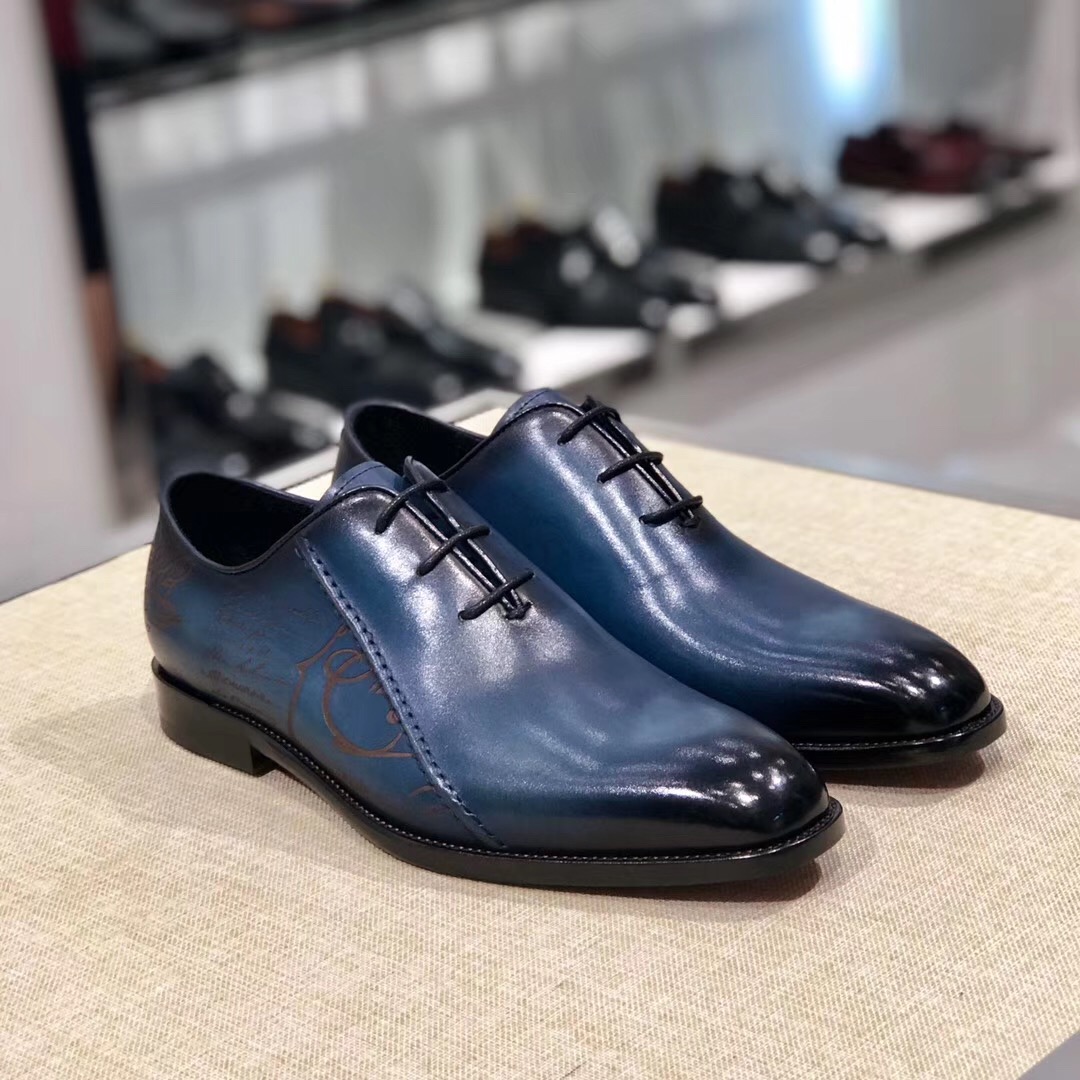[Berluti] Boutique de alta gama color cepillado pintado a mano de cuero de vaca importado, suela de 
