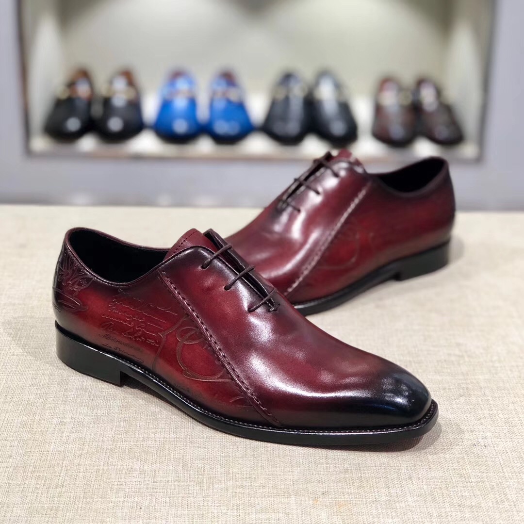 [Berluti] Boutique de alta gama color cepillado pintado a mano de cuero de vaca importado, suela de 
