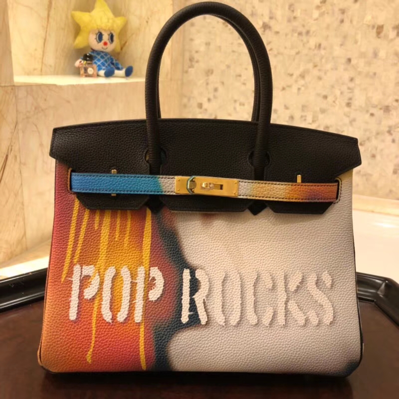 Hermes Birkin 30 POP ROCKS Togo Leather Handbag, Unique Hand-Painted Design