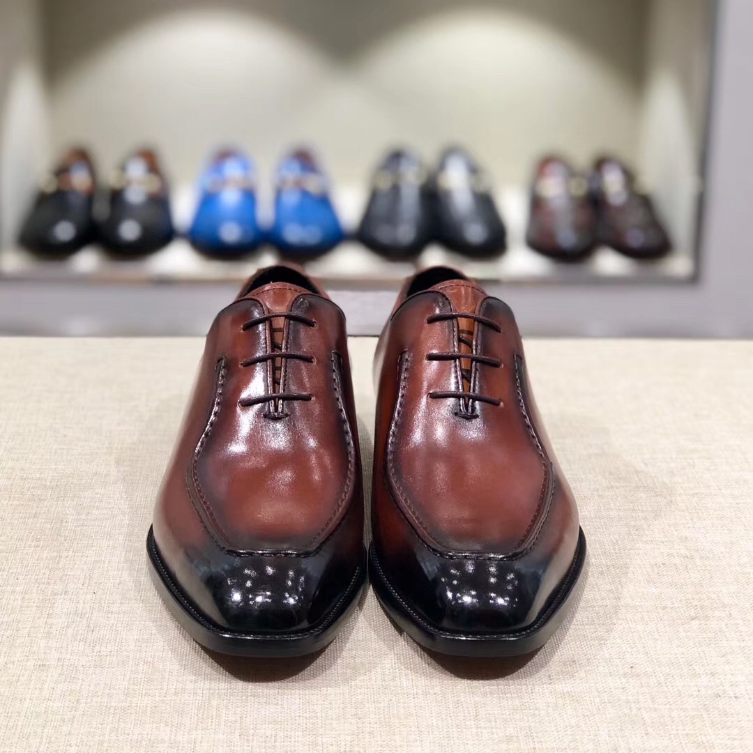 [Berluti] Boutique de alta gama Piel de vacuno importada cepillada y pintada a mano Suela de cuero i