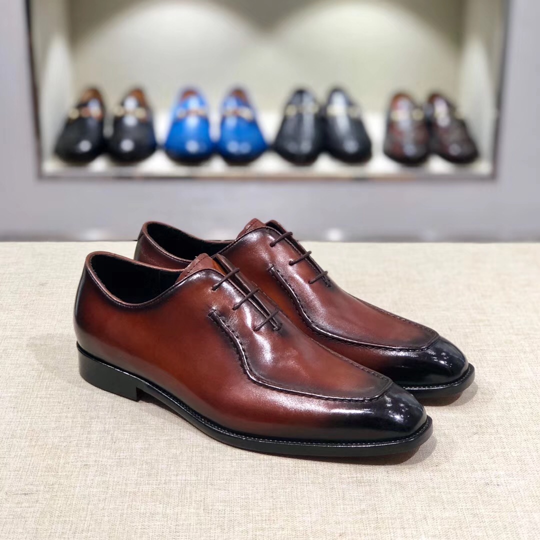 [Berluti] Boutique de alta gama Piel de vacuno importada cepillada y pintada a mano Suela de cuero i