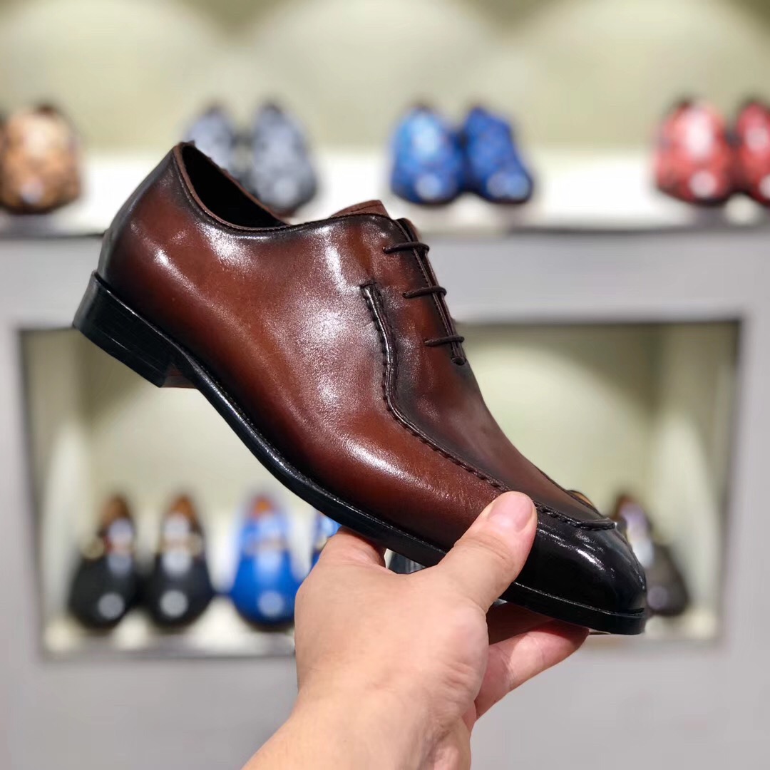 [Berluti] Boutique de alta gama Piel de vacuno importada cepillada y pintada a mano Suela de cuero i