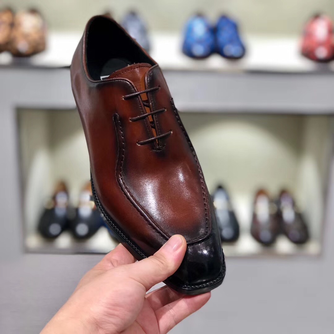 [Berluti] Boutique de alta gama Piel de vacuno importada cepillada y pintada a mano Suela de cuero i