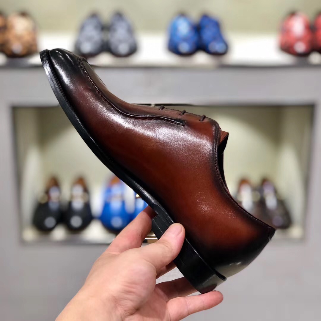 [Berluti] Boutique de alta gama Piel de vacuno importada cepillada y pintada a mano Suela de cuero i