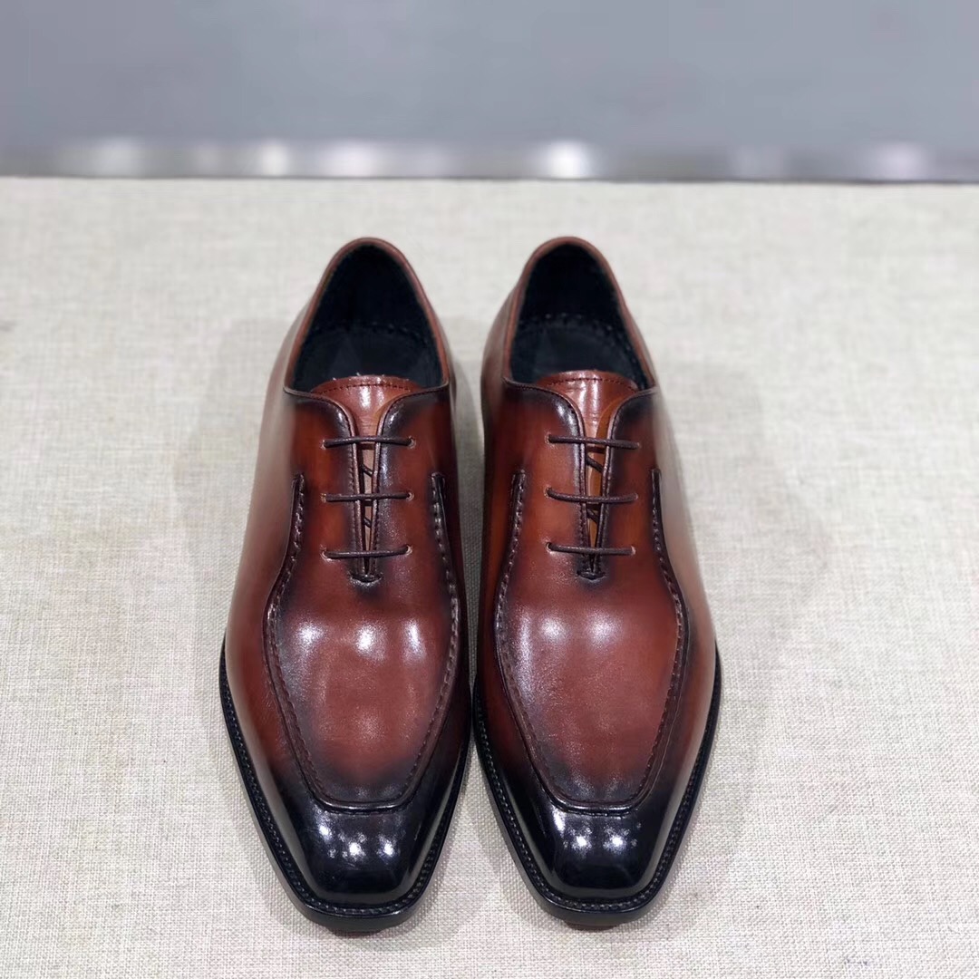 [Berluti] Boutique de alta gama Piel de vacuno importada cepillada y pintada a mano Suela de cuero i
