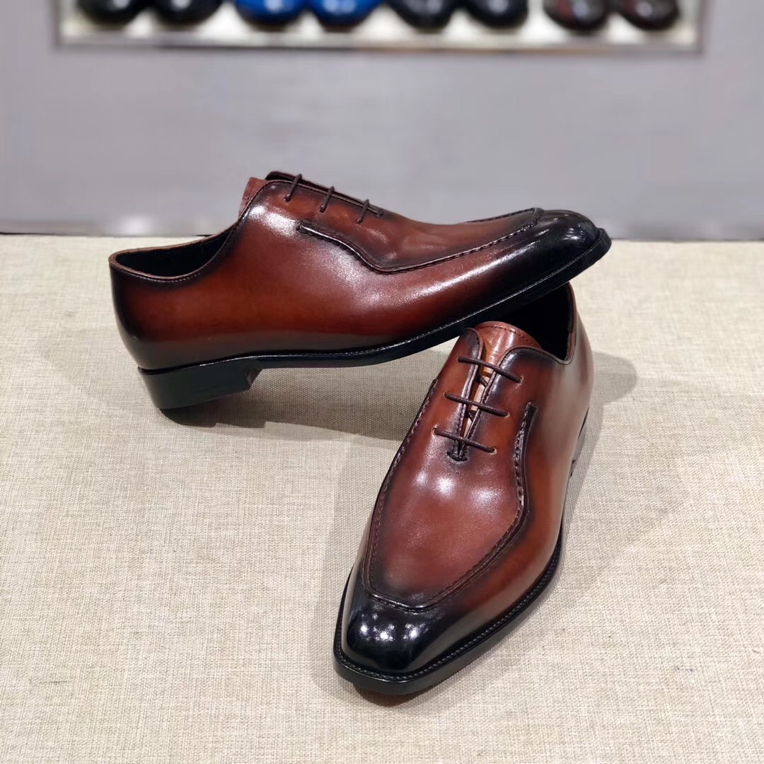 [Berluti] Boutique de alta gama Piel de vacuno importada cepillada y pintada a mano Suela de cuero i