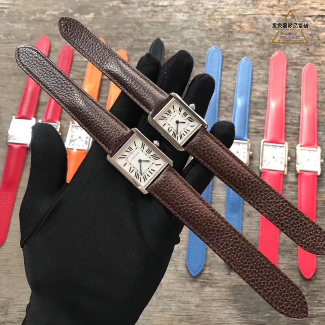 Cartier 卡地亚坦克，两个尺寸，七种颜色表带