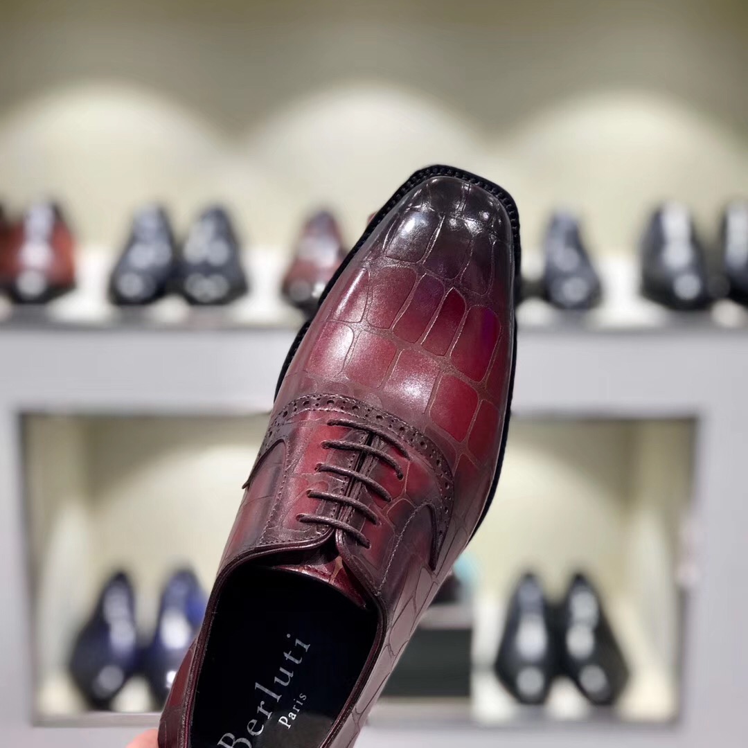 [Berluti] Boutique de alta gama color frotado piel de vacuno importada pintada a mano/estampado en r