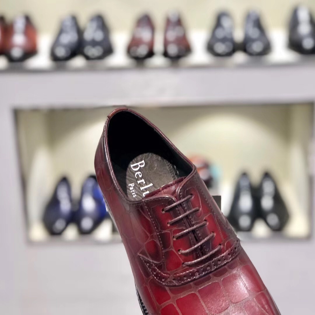 [Berluti] Boutique de alta gama color frotado piel de vacuno importada pintada a mano/estampado en r