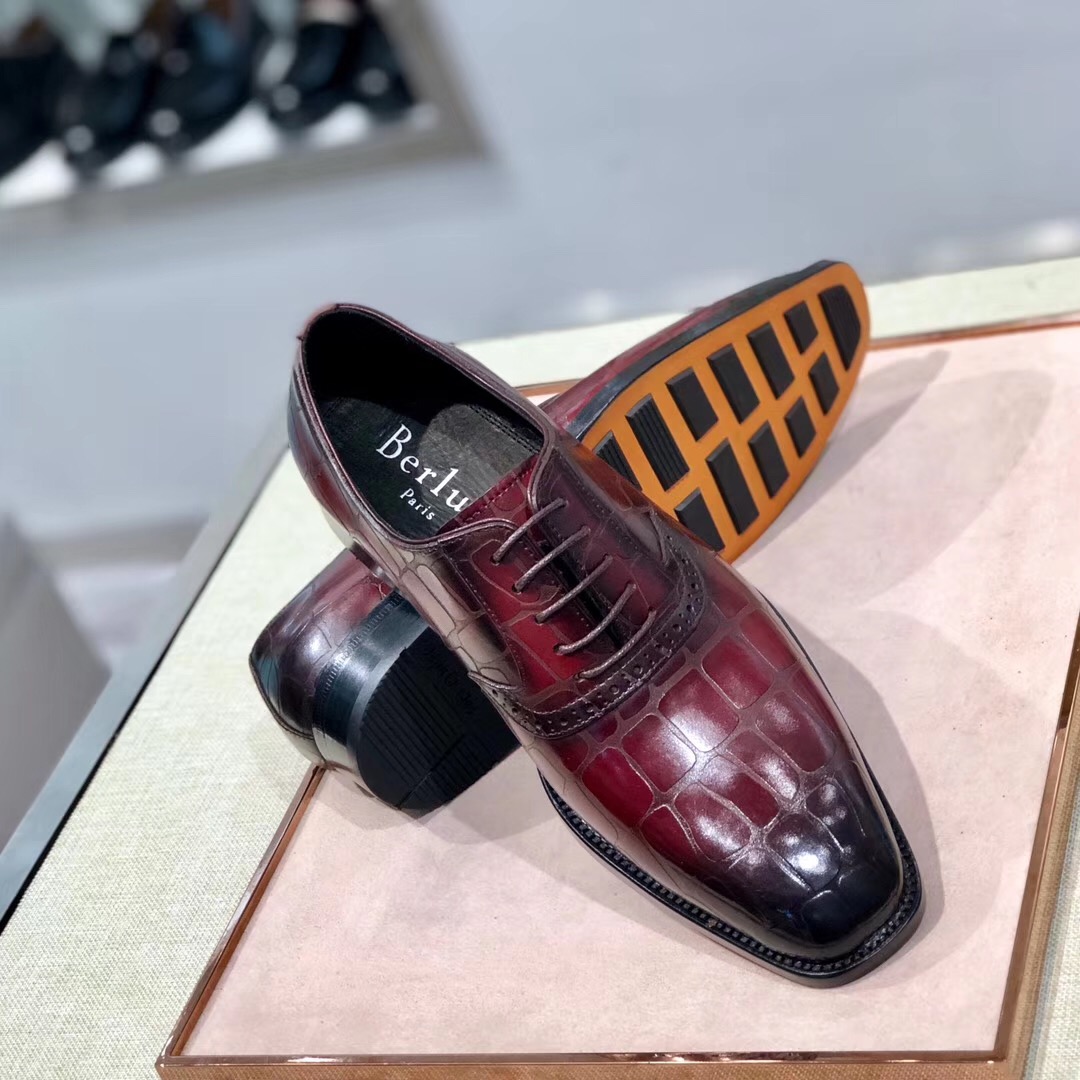 [Berluti] Boutique de alta gama color frotado piel de vacuno importada pintada a mano/estampado en r