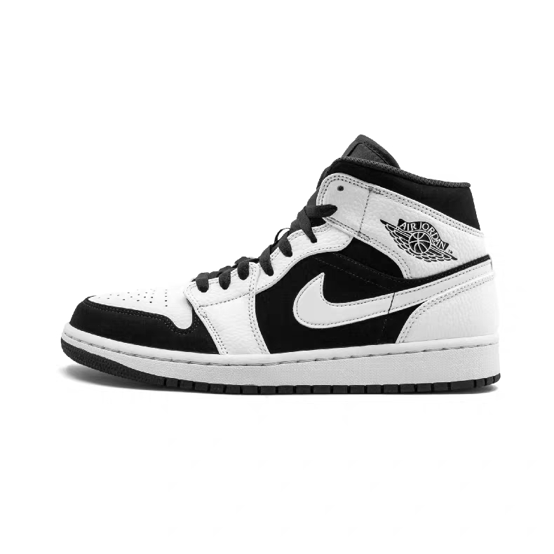 头层90170 97air jordan 1 mid aj1小熊猫 黑白 中帮 篮球鞋男