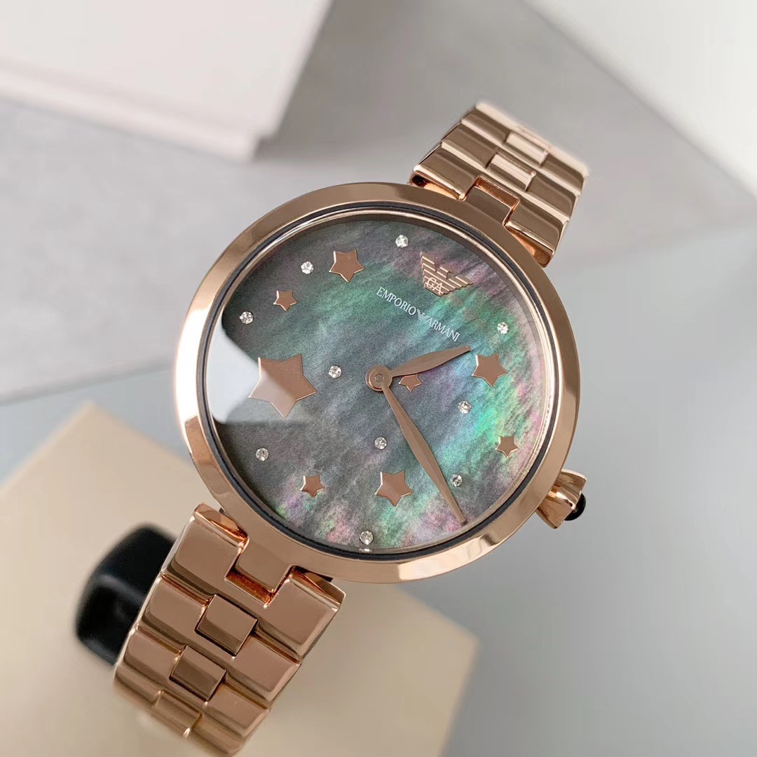 Armani 阿玛尼（ARMANI）石英女表 带紫外线防伪卡片 AR11197 官网最新款 黑珍珠贝母表盘