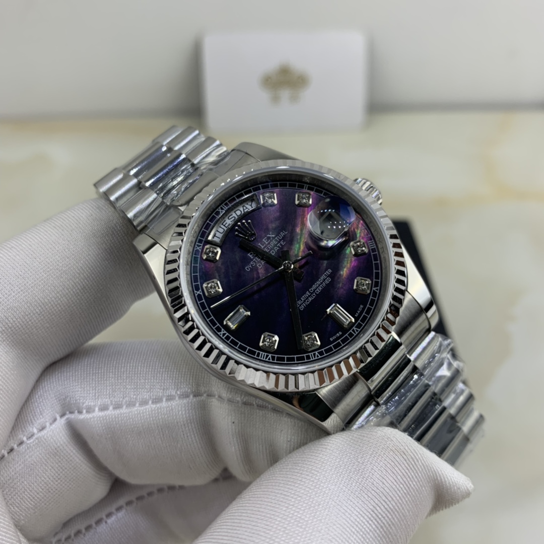 Rolex 皇家 劳力士日志系列星期日历型118239黑贝母盘镶钻女款腕表
