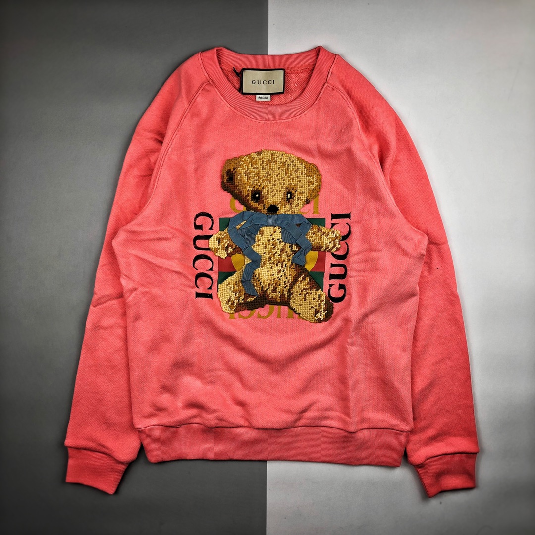 本地自取290 gucci/古驰 19fw 泰迪小熊印花针织长袖圆领卫衣